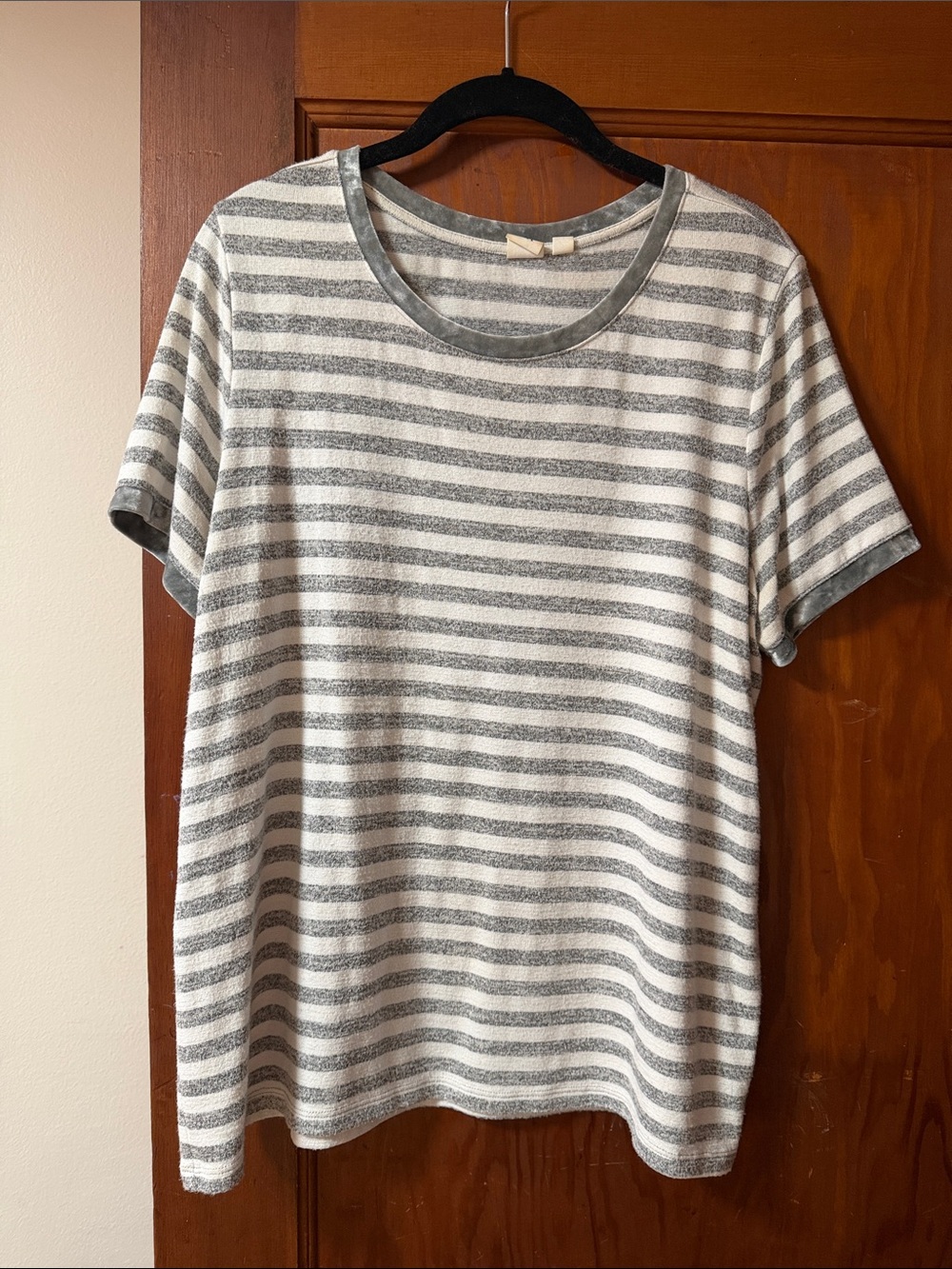 GAP Gray and White Striped Crewneck Tee
